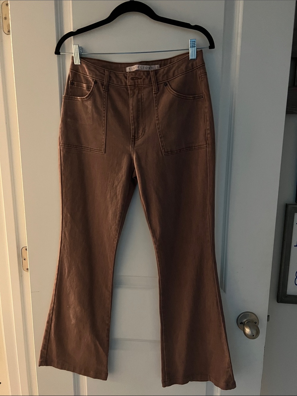 Tinseltown Brown Flare Pants with Patch Pockets
